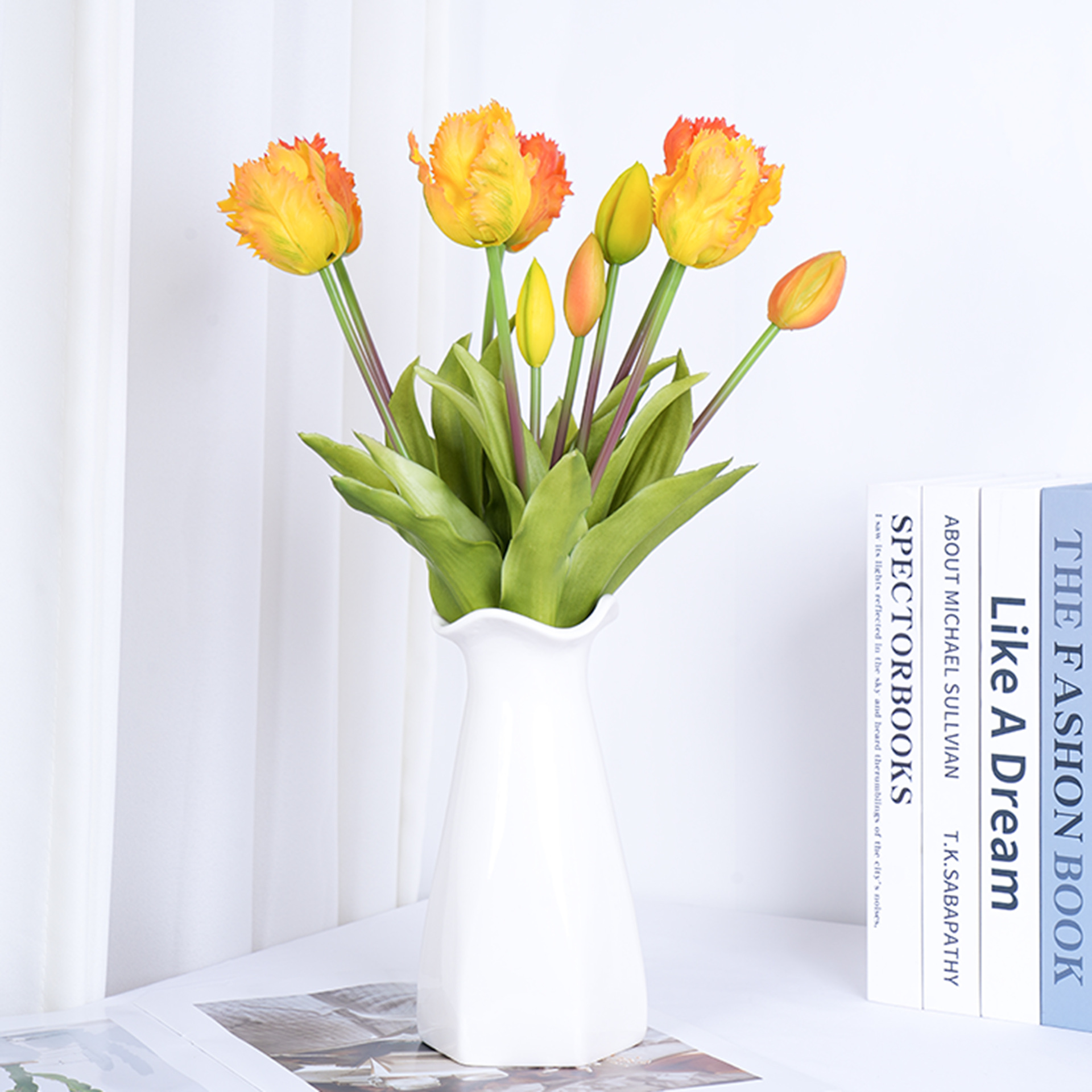 New 5-head wavy soft rubber tulip artificial flower, cross-border high-end home festival decoration tulip artificial flower details Picture