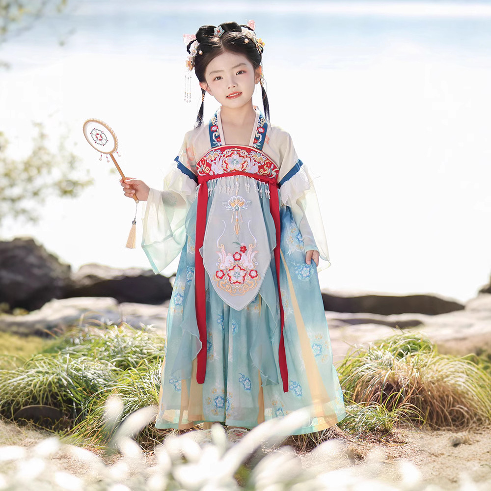 National trendy 2025 nuevo verano vintage niñas han vestido bordado zhongdkids estilo nacional niños todos los días princesa falda al por mayor Specification image