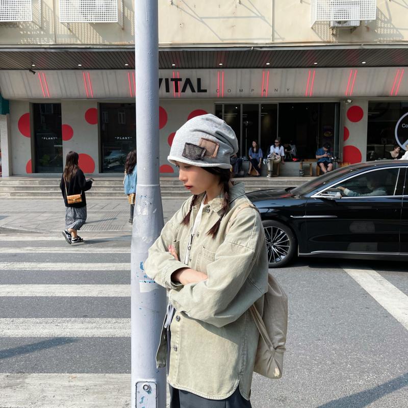 Go to Dongshankou for coffee ~ A casual and laid-back Japanese-style retro patchwork lazy person's pile hat, a thin spring and autumn postpartum hat Specification image