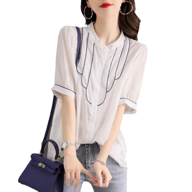 Cool Imitation Tencel White Shirt 2023 Summer New Fashion Casual Loose Korean Women's Short-Sleeved Shirt Item Picture