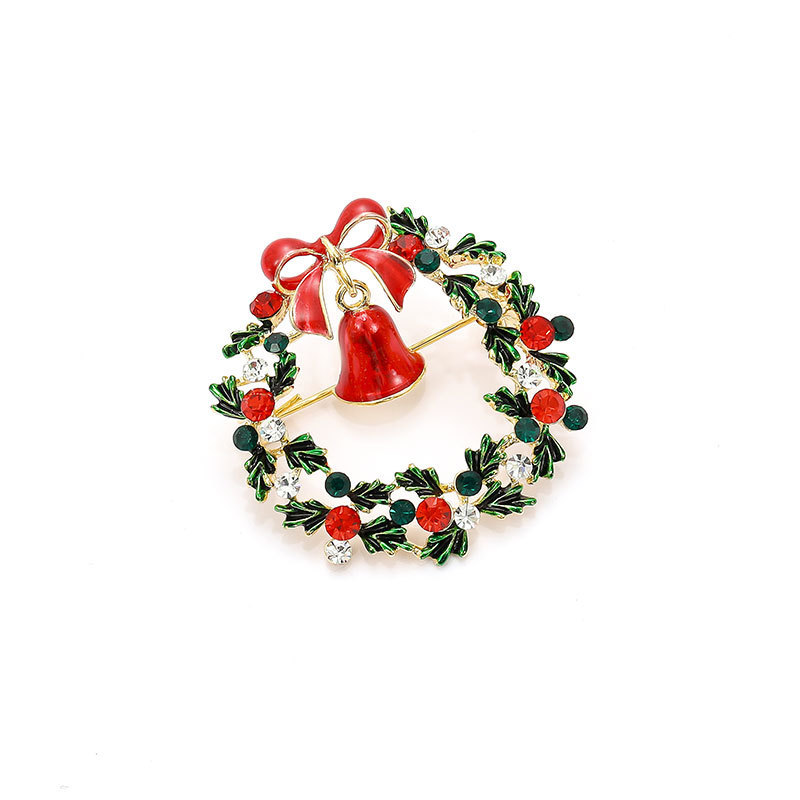 Korean Christmas Brooch Christmas Gift Red Wreath Bells Hipster Wreath Pin Sweater Coat High Accessories Application Scenario