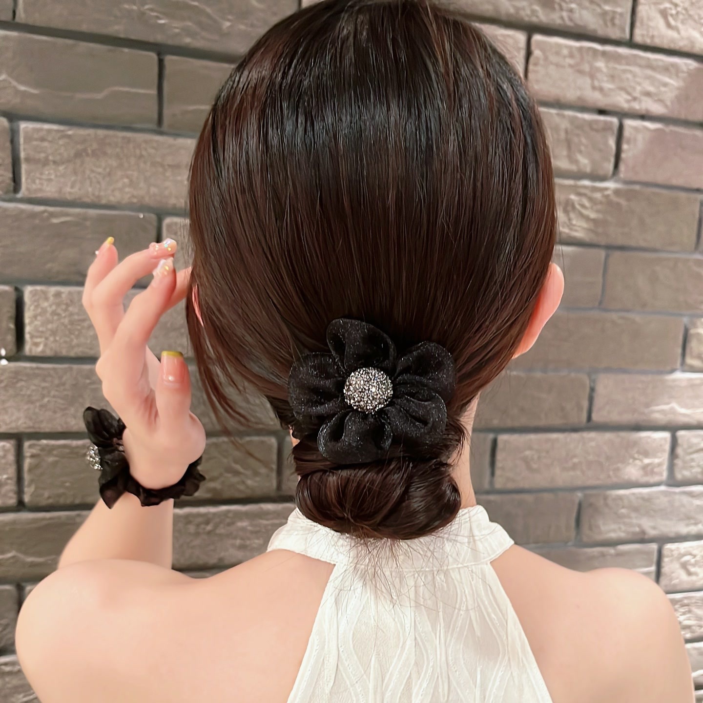 Light luxury mesh sunflower hair tie, flower clipper, ponytail bun, mesh hair accessory, updo, hairpin, women's hairpin Specification image