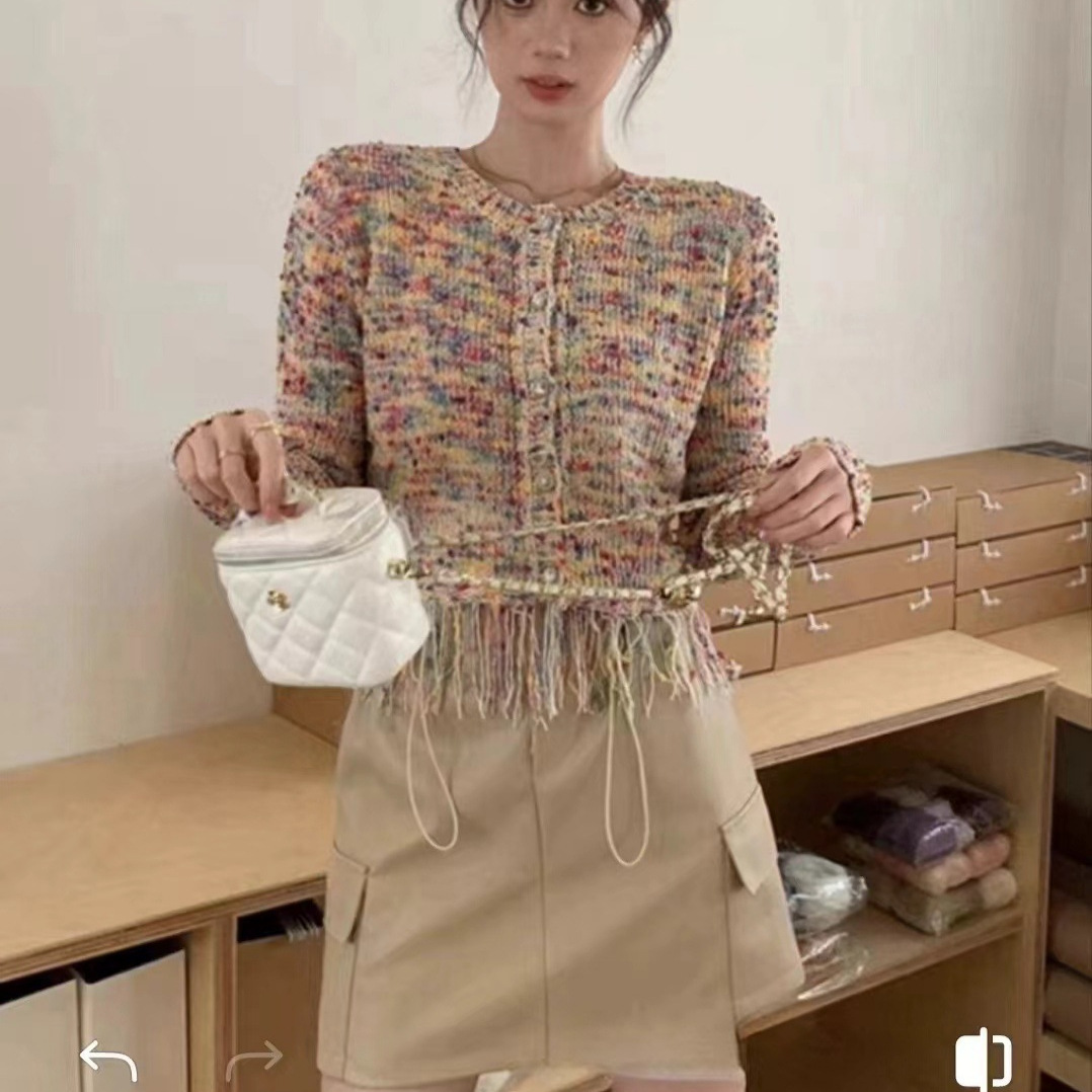 Early autumn 2024 new Rainbow Gentle Chanel stylish Su sweater jacket, loose and laid-back style knitted cardigan for outerwear
