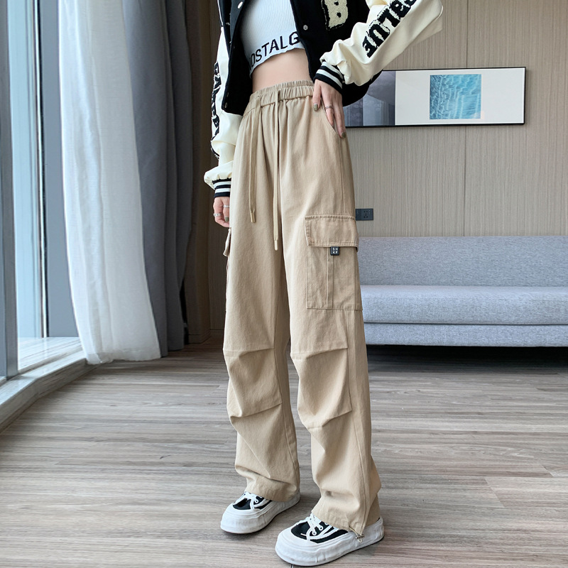 工装裤女2023秋冬高腰阔腿直筒休闲设计感美式复古登山运动裤长裤