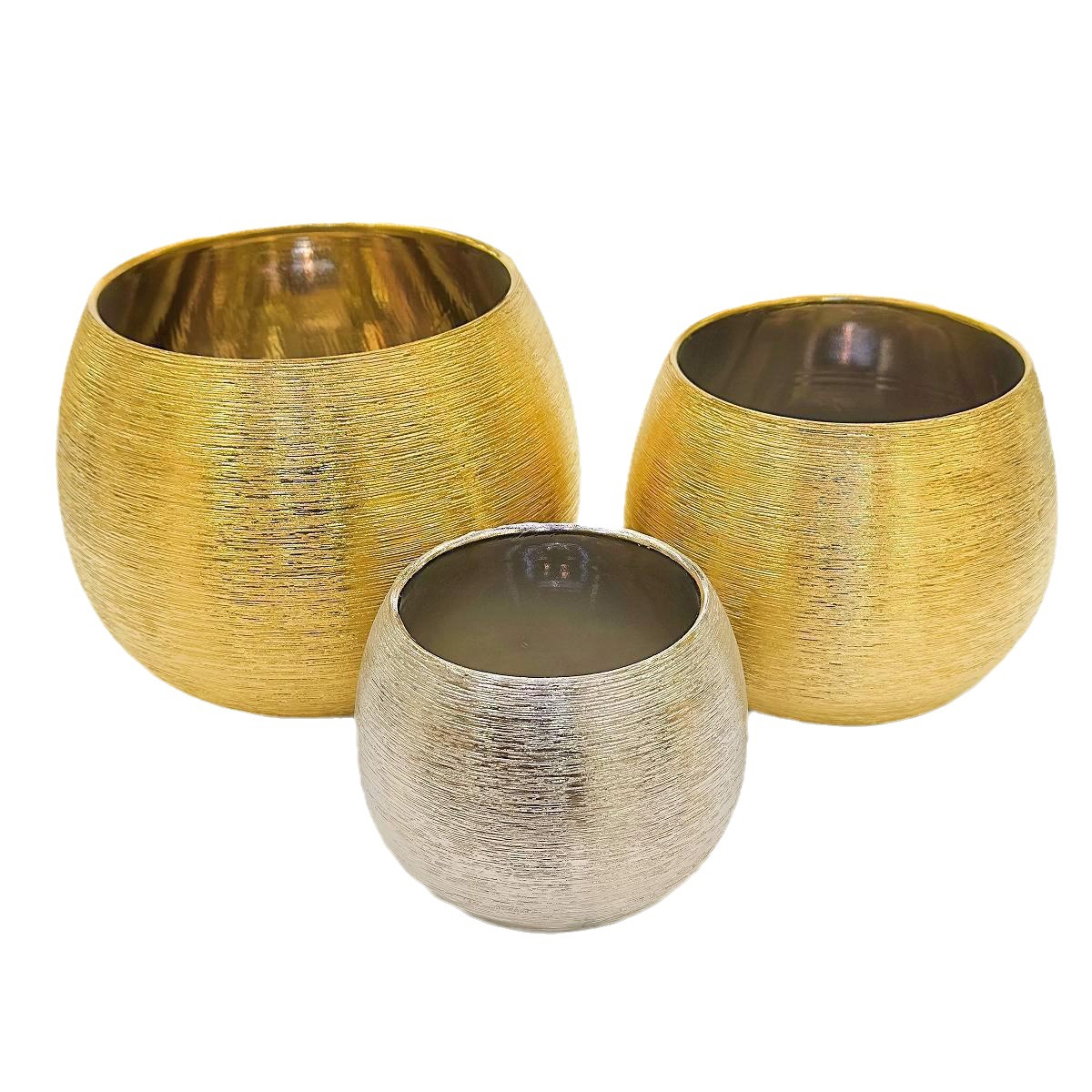 Nordic electroplated gold ceramic brushed succulent round green plant, popular flowerpot, European light luxury master bedroom decoration flower vase Item Picture