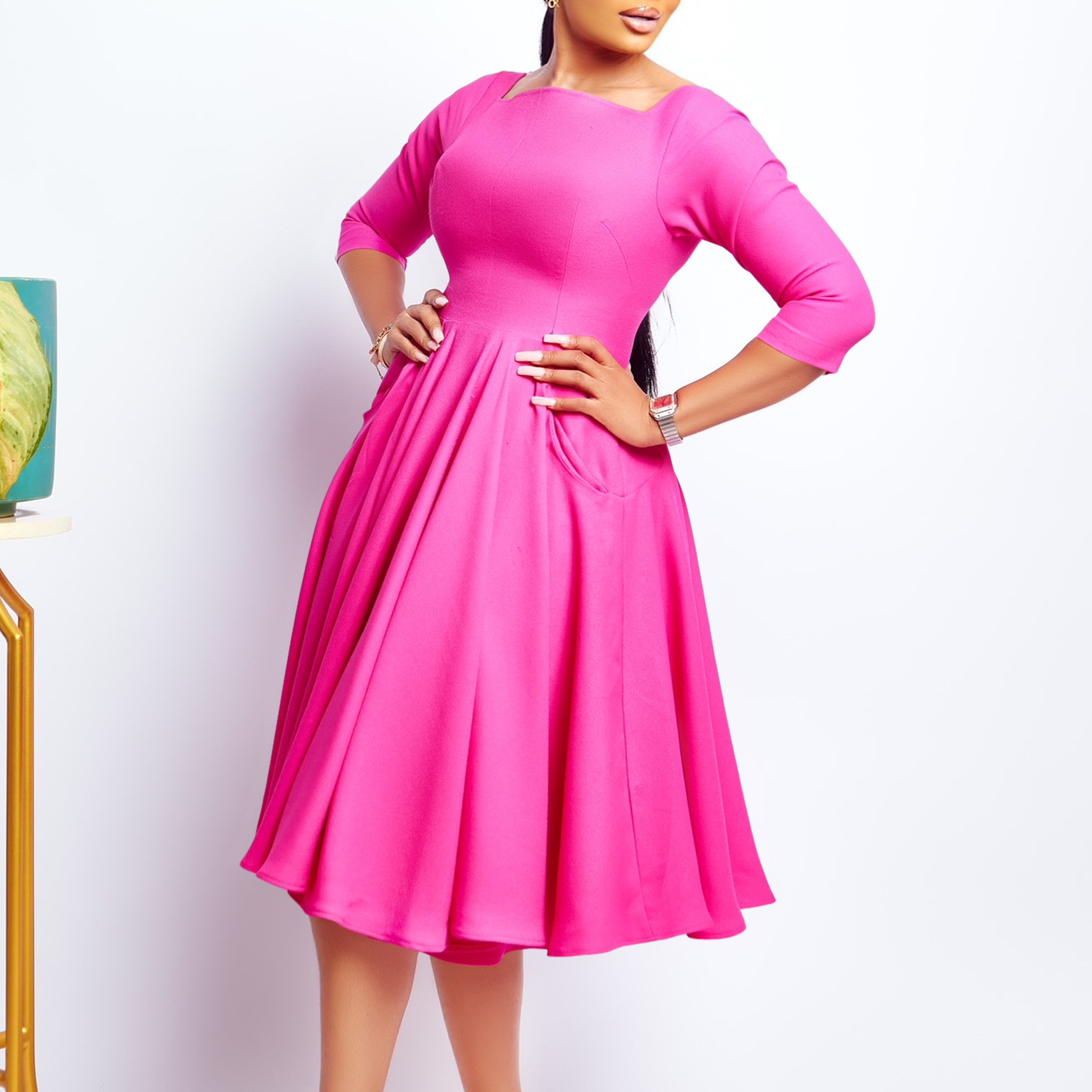 D456 Amazon Cross-Border Women's Autumn And Winter New Fashion Temperament Pocket Skirt Skirt Evening Gown African Dress Application Scenario
