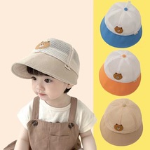 儿童帽子2023夏季大帽檐防晒帽透气网眼鸭舌帽婴儿小熊遮阳太阳帽