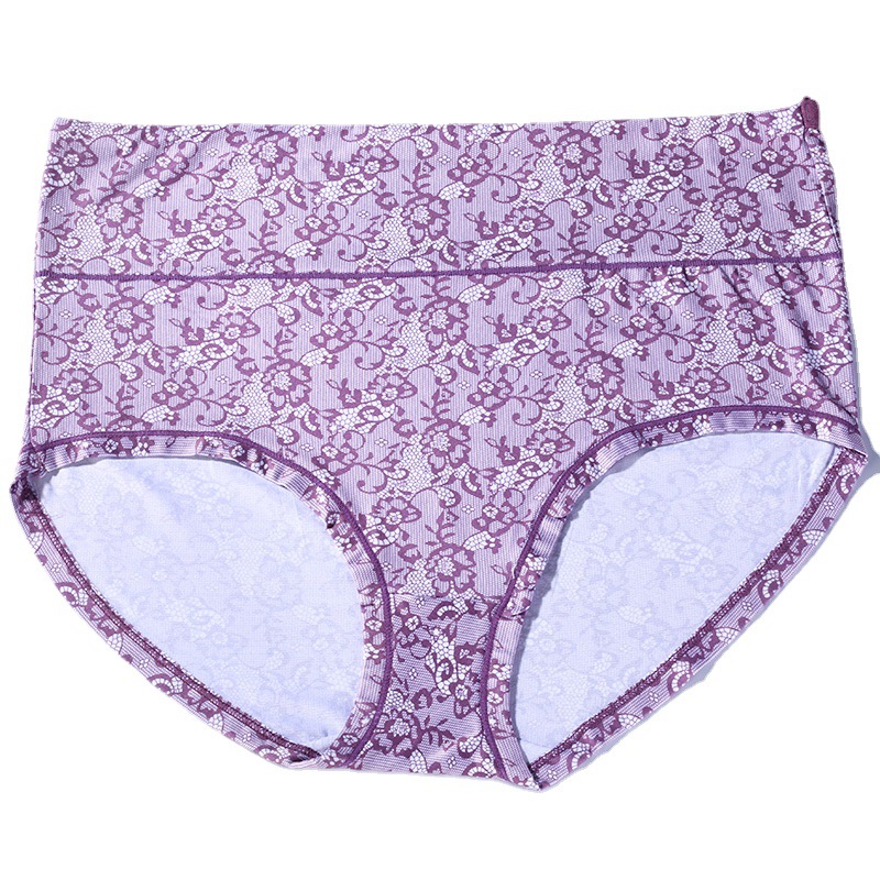 Middle-aged and elderly large-sized women's printed triangle pants, milk silk, comfortable and breathable, hip-hugging mid-waist underwear for aunties Item Picture