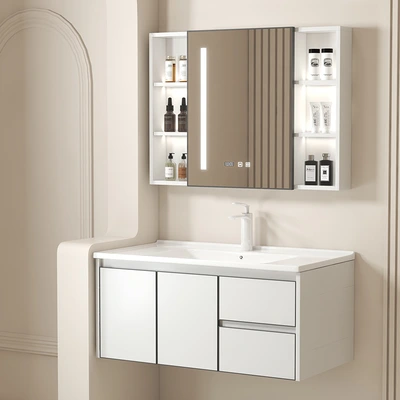 Household Nordic space aluminum wash basin one cabinet Mirror cabinet Bathroom cabinet combination bathroom wash basin cabinet thumbnail
