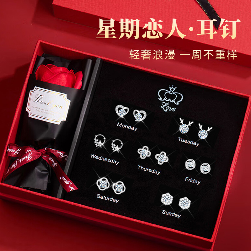 耳环925純銀一周耳钉套装高级感流苏耳饰生日情人节礼物送女生