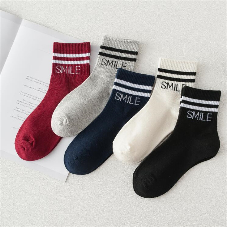 Sock stall, one-piece consignment, women's spring and summer mid-calf socks, letter stripes, trendy women's student socks, British college style long calf socks wholesale, one-piece consignment