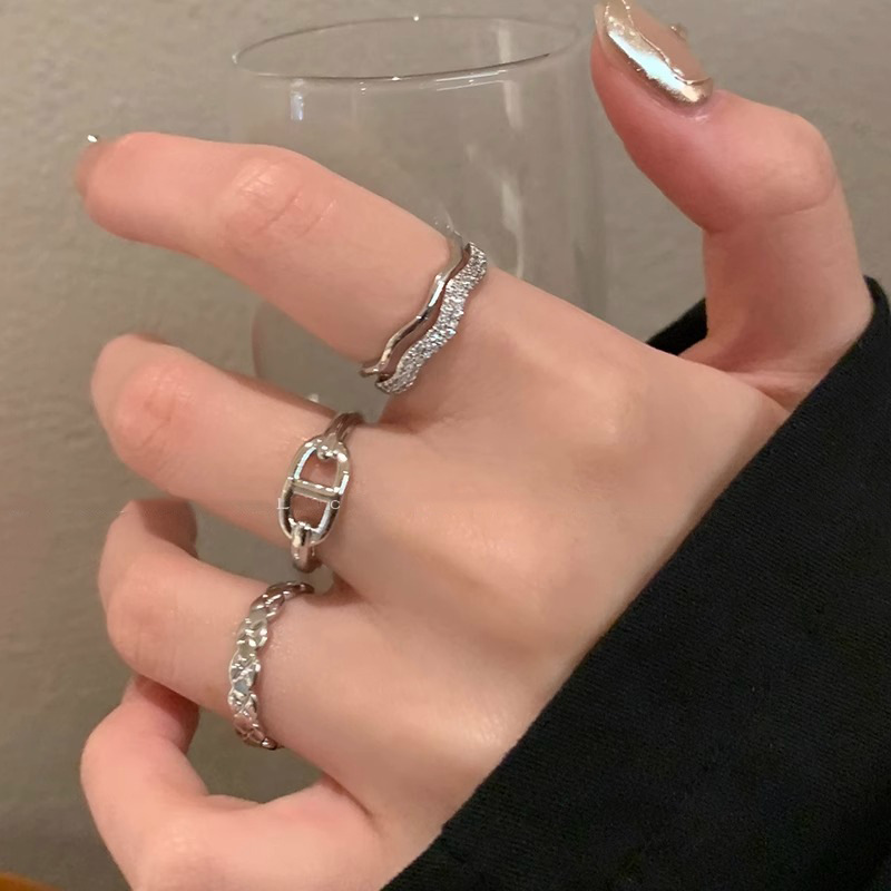 波浪线微镶钻戒指女小众设计高级感开口个性百搭食指戒冷淡风新款