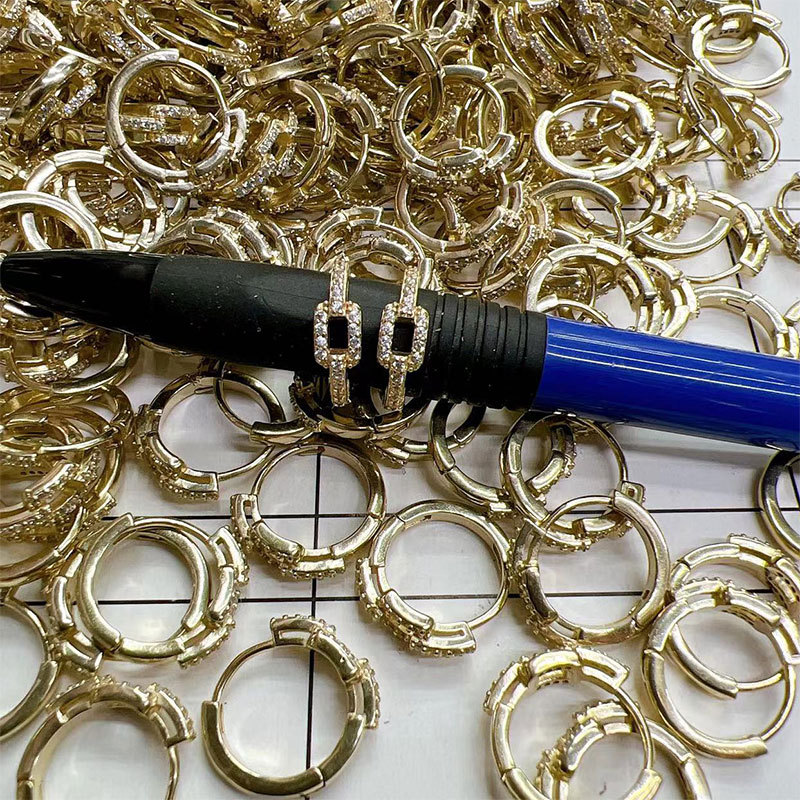 Korean simple round style micro-inlaid earring copper blank original accessory zircon earrings for women DIY micro-inlaid earrings