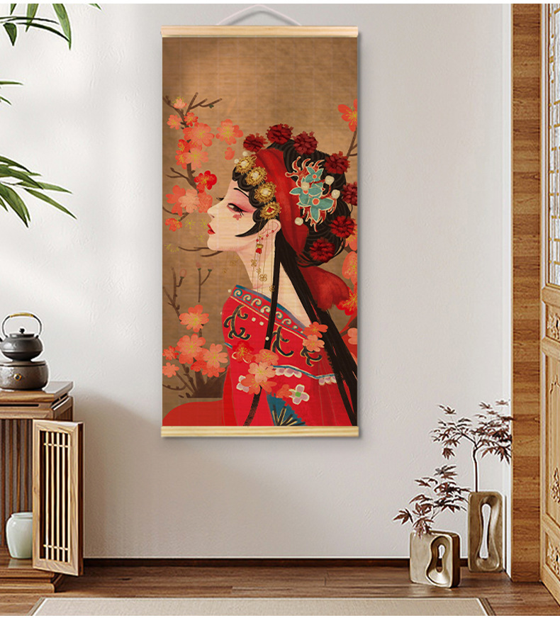 Chinese-style bamboo curtain hanging paintings, decorative paintings, nail-free hook murals, and background wall hanging curtains for the live-streaming room of the original manufacturer of Chinese national style pic 3