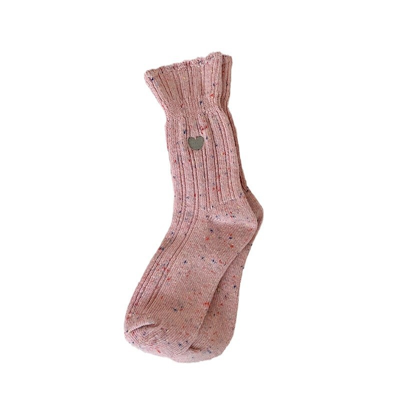 One-piece delivery service for women's autumn and winter lace-trimmed long socks, thick needle and thread, heart-shaped embroidery, thickened wool warm mid-calf women's socks Item Picture