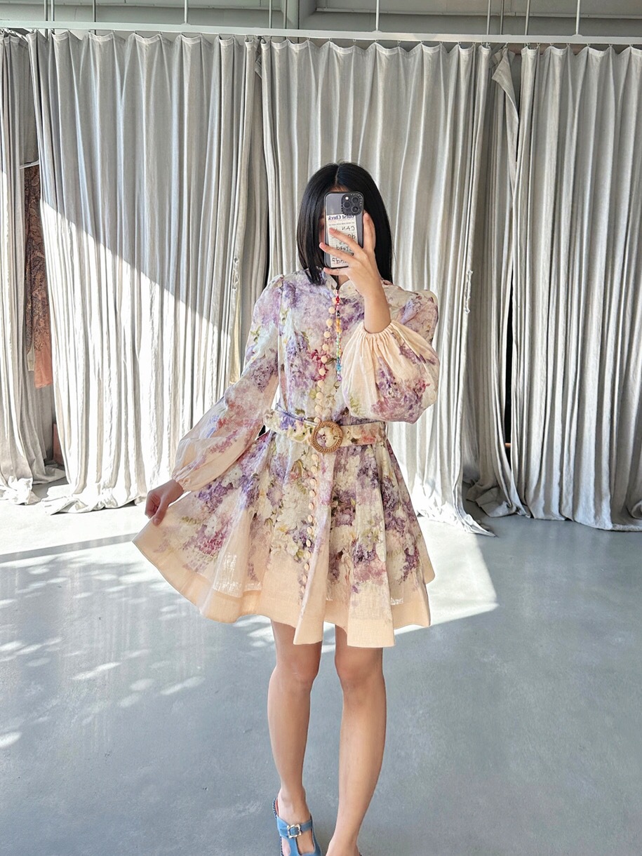 Cross-border 2025 New Australian design style single-breasted long-sleeved spring and autumn positioning printed dress, short skirt with belt Application Scenario