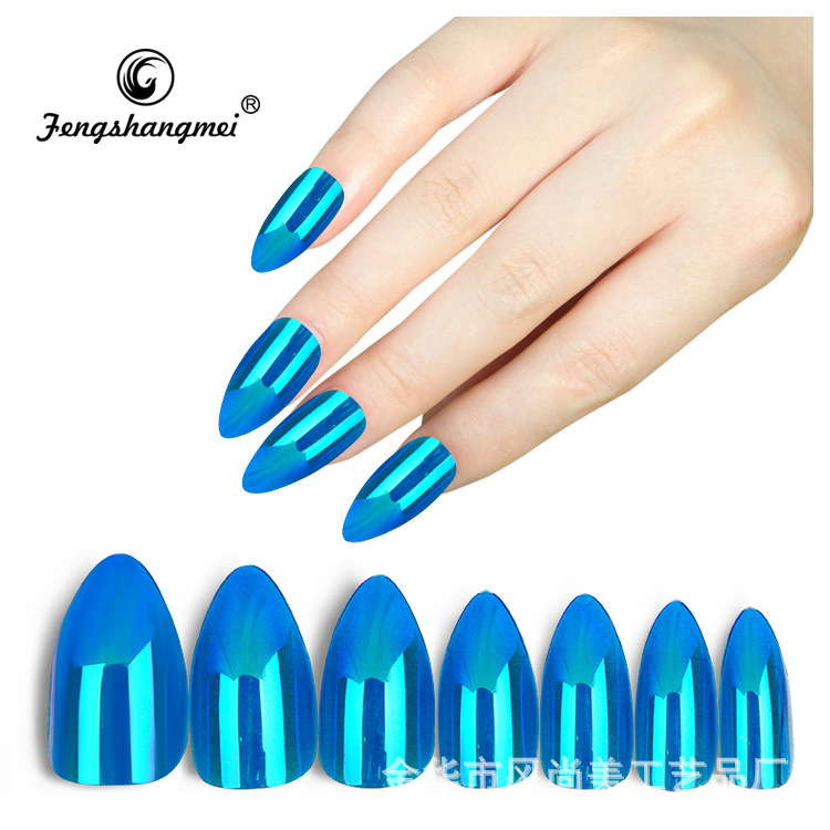 54# Iridescent Nail Pads, Metallic texture nail stickers, mirror-like bright nails, fake nails, finished pointed-tip wearable nail pads, exclusively for export Application Scenario