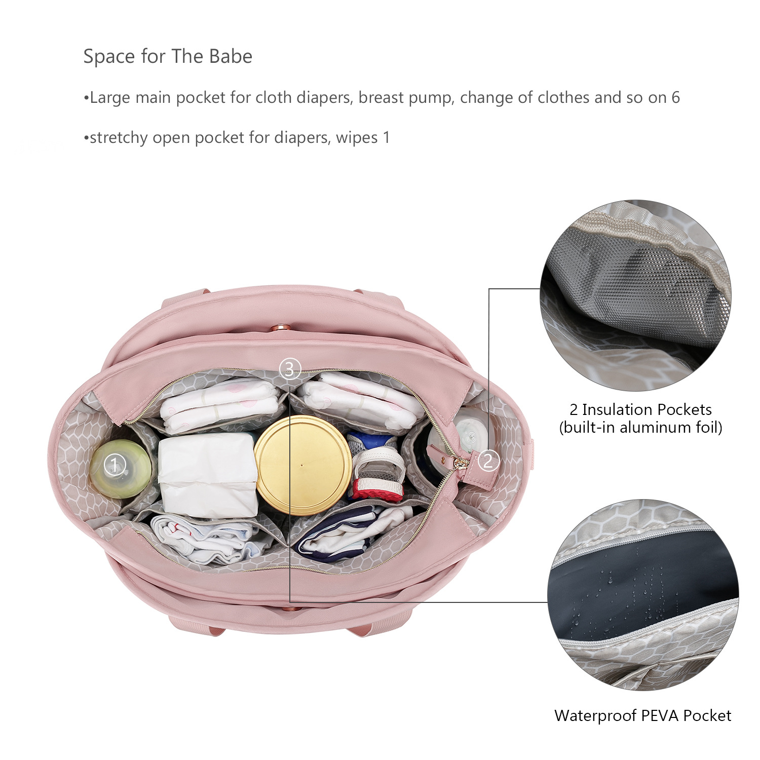 2025 New quilted Mommy Bag, single-shoulder hand-carry storage bag, waterproof fabric, heat preservation, baby and maternity travel diapers Specification image