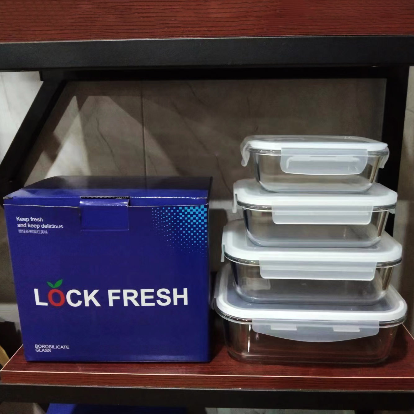 Rectangular Glass Crisper Square Bamboo And Wood Cover Lunch Box Round Lunch Box With Stomata 4-Piece Set Rs-201878 Application Scenario