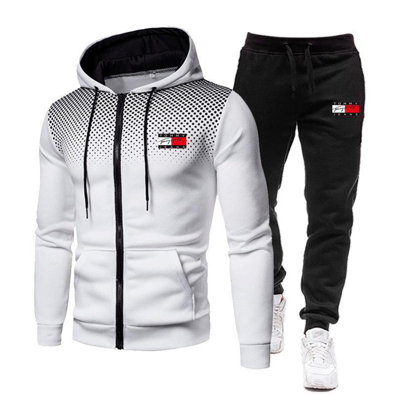 New cross-border fashionable men's clothing from Europe and America, featuring comfortable polka dot prints, zipper cardigans, sport jackets and casual hooded sets details Picture