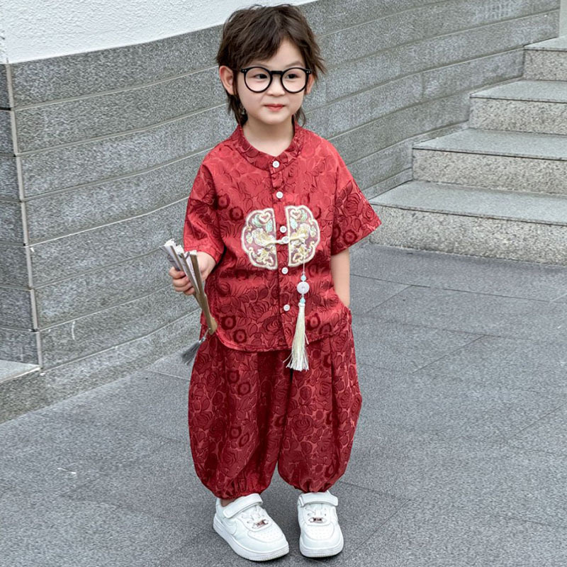 National Trend - New Chinese Style for boys and girls, Chinese-style Hanfu and Tang suits with a retro jacquard style, baby first birthday dress photos