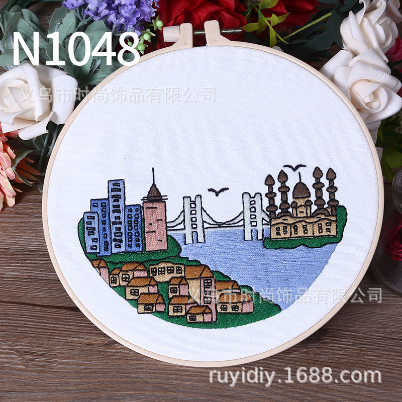 DIY European embroidery 3d cross-stitch making, simple student classroom making of urban scenery Specification image