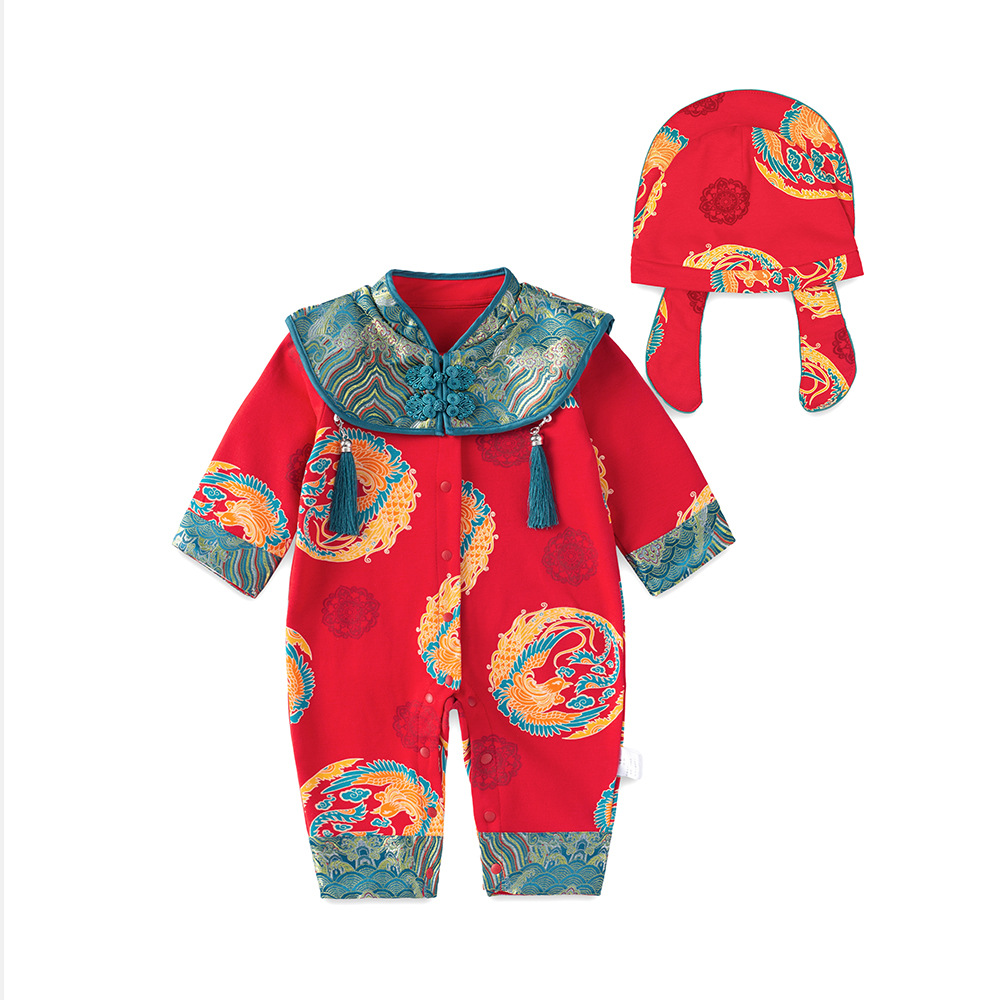 National Trend Baby, Spring and Autumn Tang Suit, Week, Full Moon, Girl's First Birthday celebration one-piece suit 5038, New Year Greeting Dress for newborns Item Picture