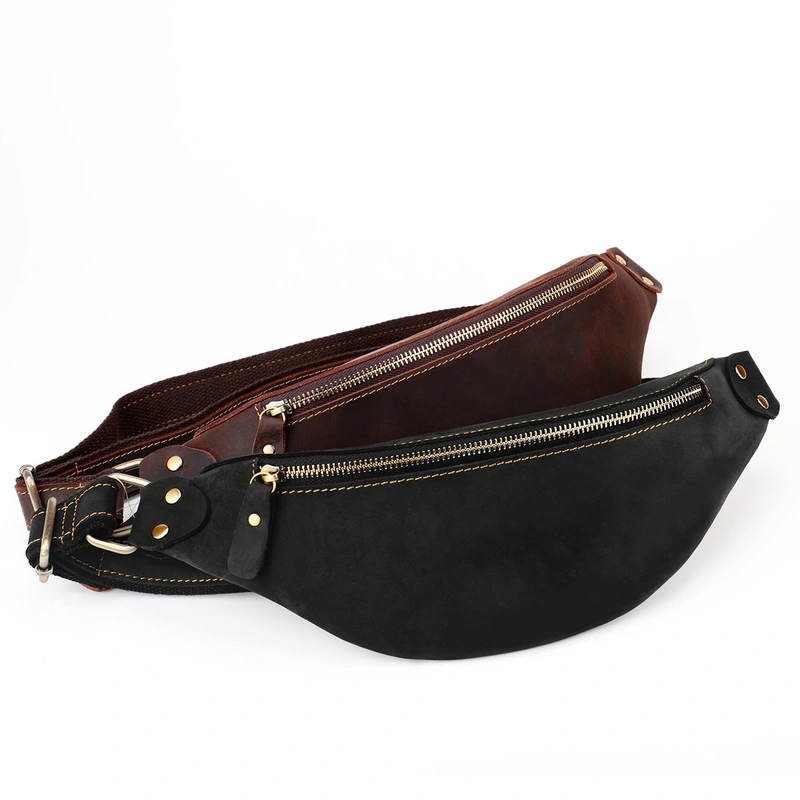Retro Mad Horse Cowhide Amazon Source Men's Waist Pack Europe And The United States Trend Leather Men Bag Cross-Border A Piece Of Hair