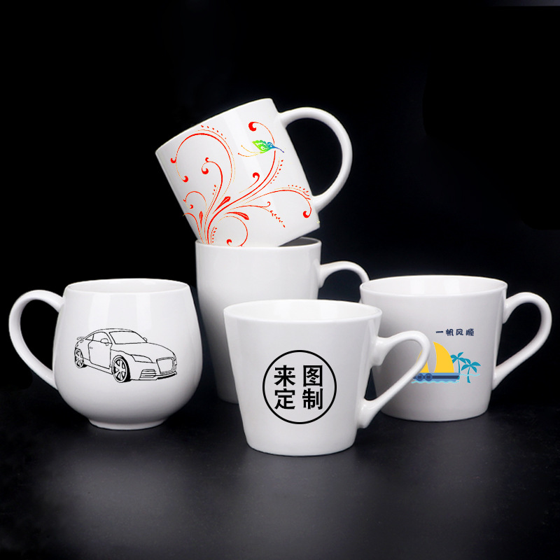 Ceramic white cups and mugs can be printed with logos, text advertisements, ceramic cups, gift cups, engraved water cups and coffee cups Application Scenario