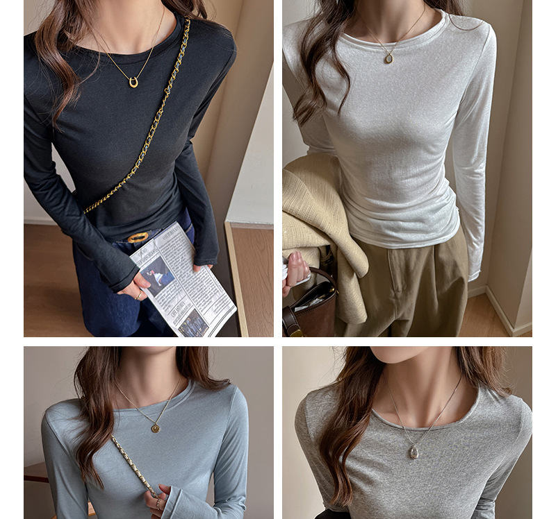 早秋季圆领口设计高级感正肩长袖t恤女内搭打底衫紧身可外穿上衣详情16
