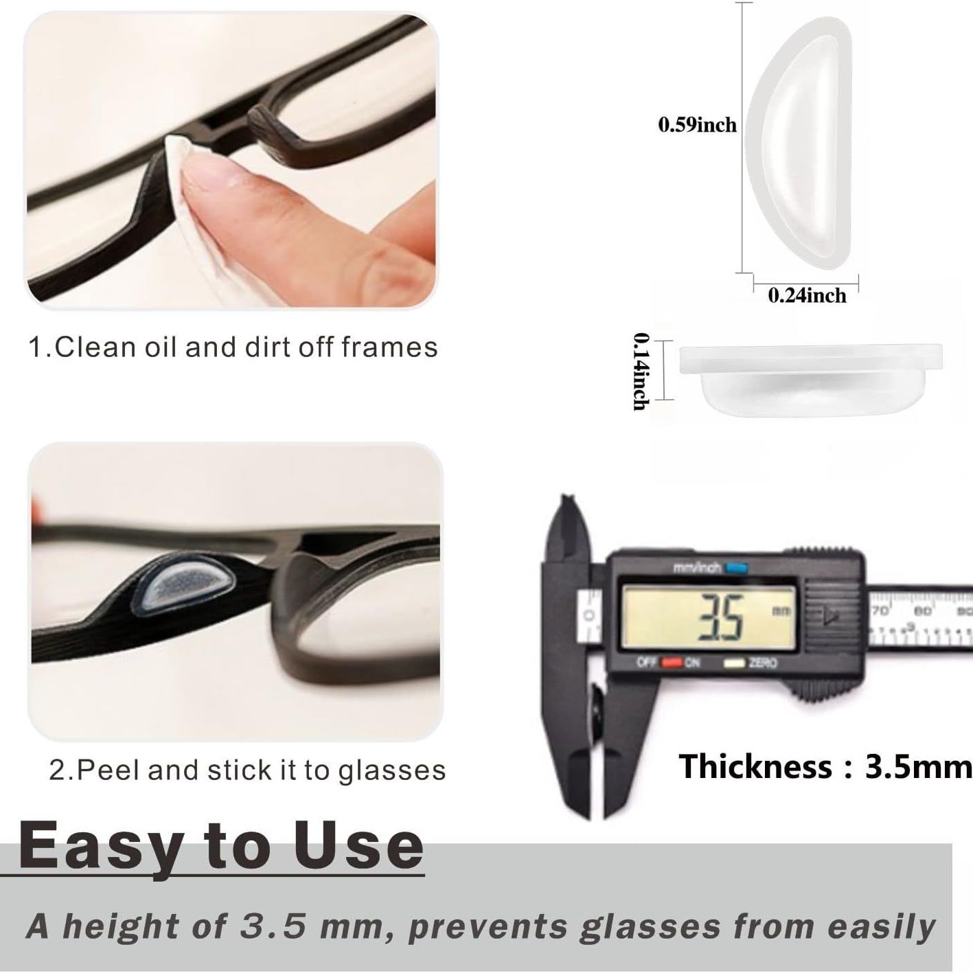 D-shaped air nose pads, soft silicone sheet eyeglass nose pads, anti-slip, height-increasing, breathable, pressure-resistant, and sticky eyeglass accessories Specification image