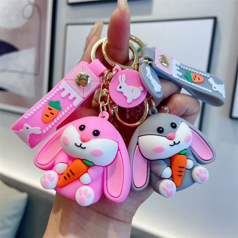 Mini and cute radish and white rabbit keychain car pendant, personalized and creative schoolbag pendant for the Year of the Rabbit 2023