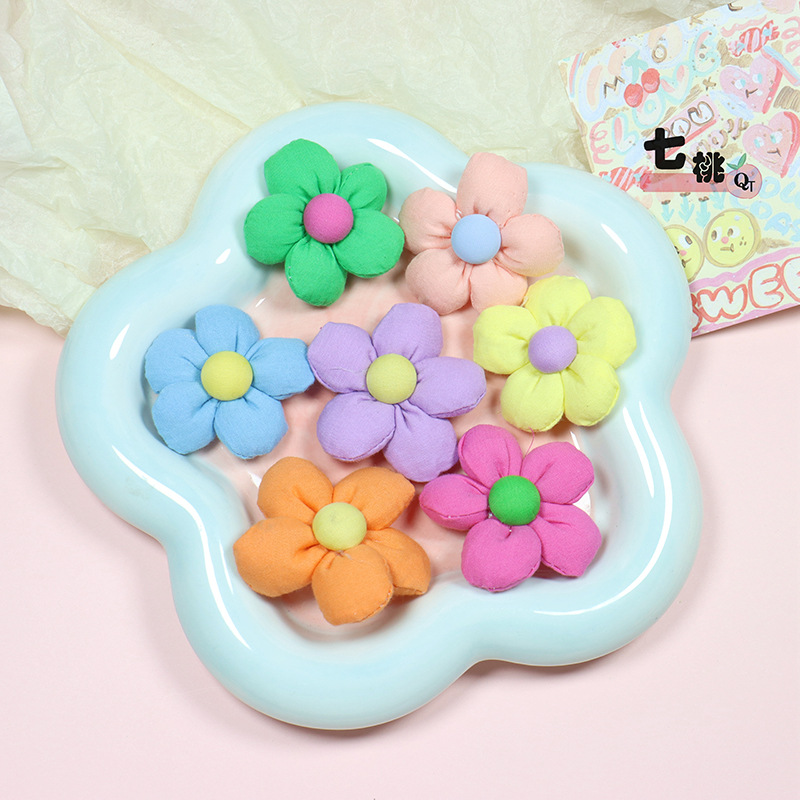 批发布艺五瓣花朵女童diy发饰清新撞色太阳花手机壳配件鞋袜辅料