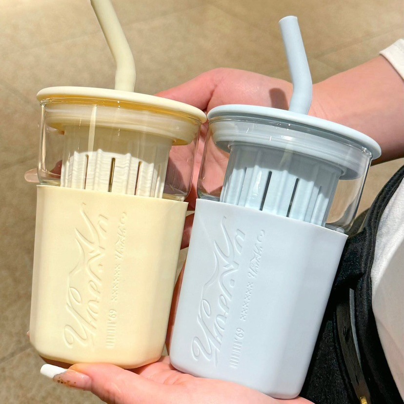Summer Ins Wind Office Home Glass Insulated Strainer Water Cup Student High Temperature Resistant Coffee Flower Teacup Specification drawing