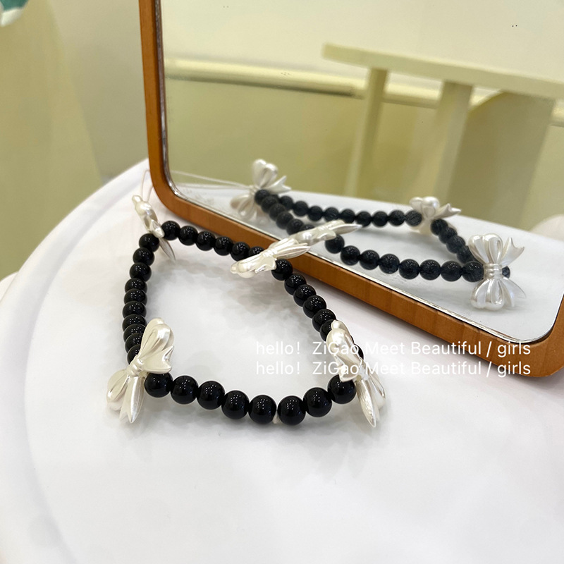 Fashion Simple Jewelry Hanging Silver Bow Beaded Instagram Red Wind Accessories Diy All Match Mobile Phone Chain Specification drawing