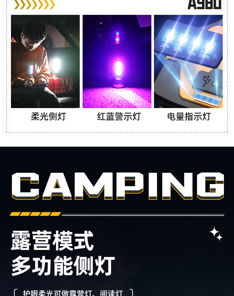 LED大功率强光手电筒户外充电超亮远射长续航家用手提探照灯批发详情9