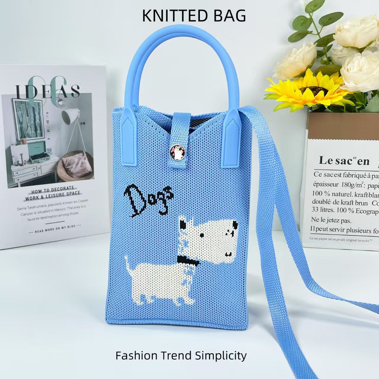 2025春季卡通针织手机包多巴胺ins针织斜挎手机包时尚百搭手提包