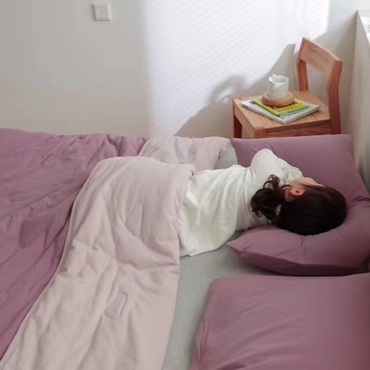 Simple Japanese Muji soft knitted cotton Tianzhu cotton quality two-color summer cool quilt, machine washable, water-washable air-conditioned quilt Specification image
