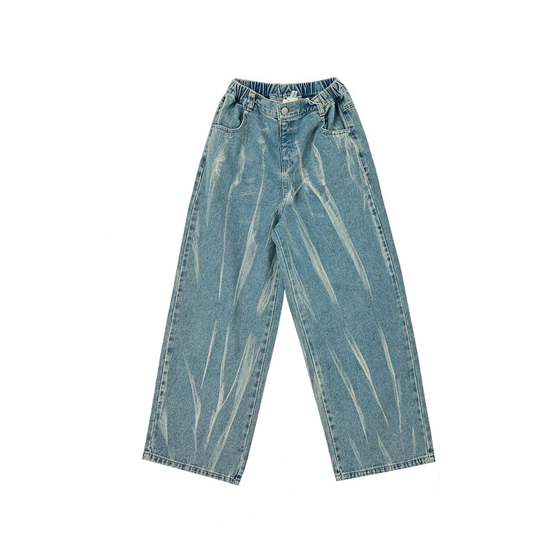 Girls' jeans, children's pants, 2022 Spring and Autumn new children's clothing, Korean style tie-dyed long pants, large and medium-sized children's wide-leg pants Item Picture