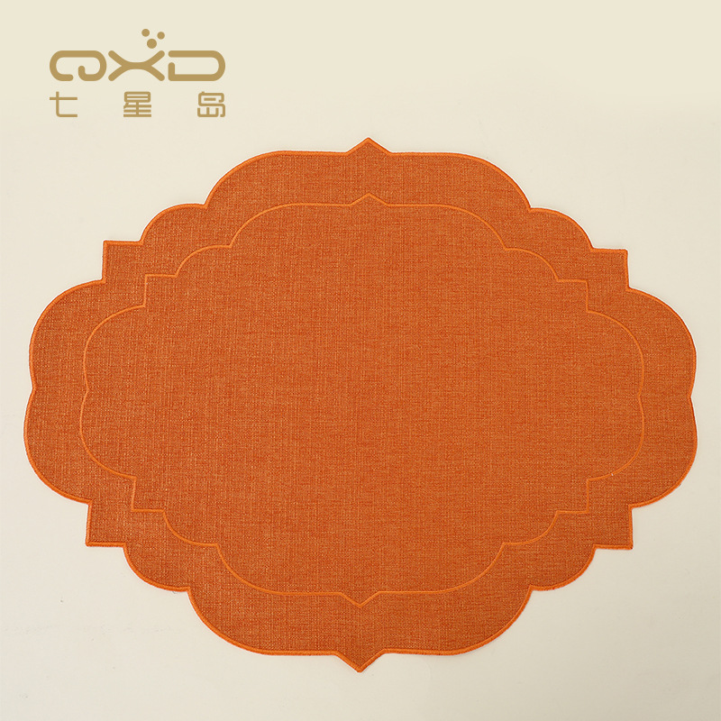 High-end, irregular-shaped cotton and linen Western placemats, linen solid color fabric heat insulation pads, light luxury dining table, French embroidered placemats