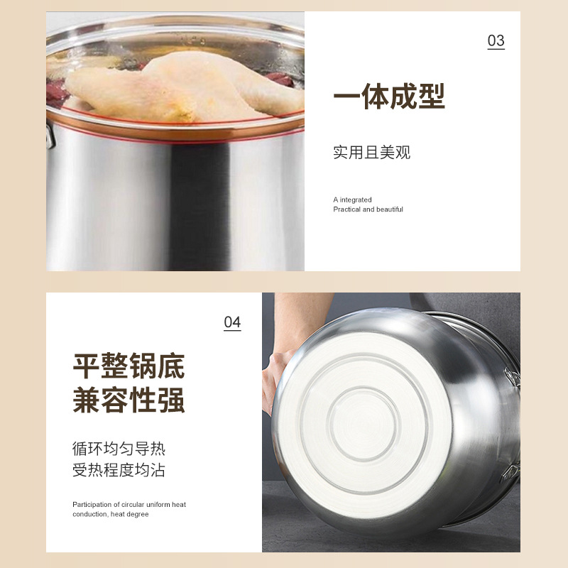 Stainless steel soup pot, shaking sound, non-stick pan, thickened household kitchenware, double-ear gas induction cooker, raised Application Scenario