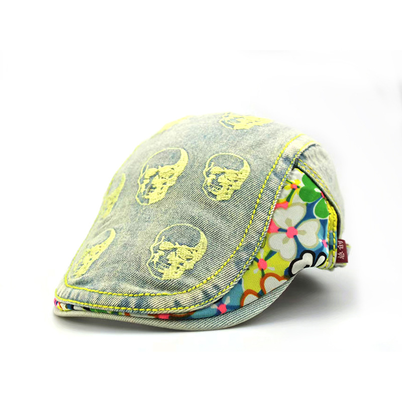 New Skull Embroidery Cap Women's Personality Fashion Retro Front Hat Street Hipster Hat Cowboy Beret details Picture