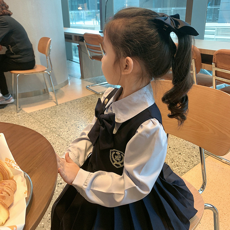 Girls' school style dress for children 2022 new style shirt dress Fake two pieces baby stylish princess dress 81009 details Picture