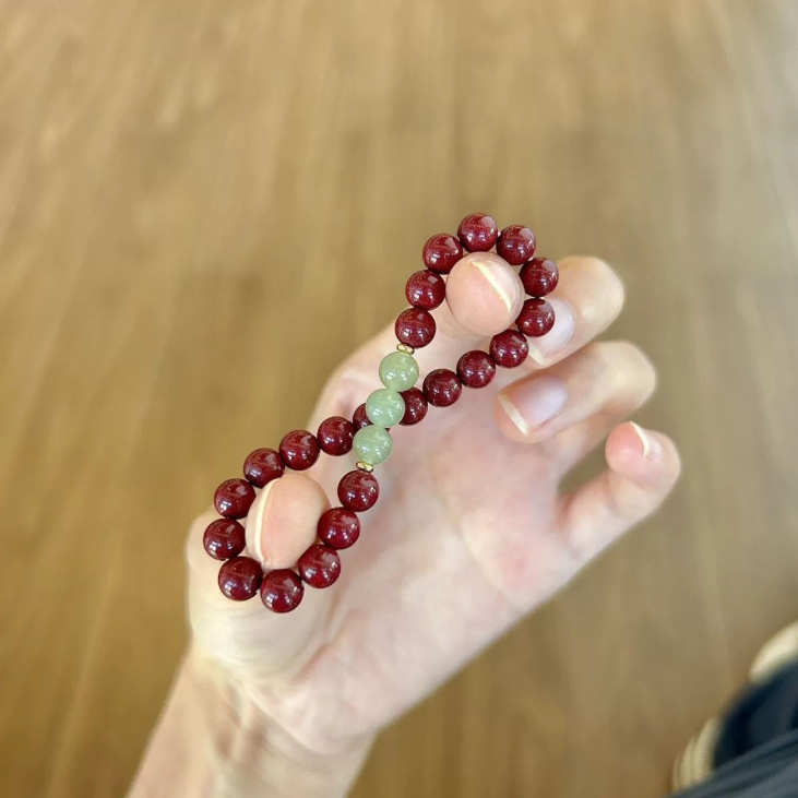 Chinese cinnabar red single-loop bracelet, natural Hetian jade clear water, versatile purple gold sand traditional Chinese style jewelry wholesale details Picture