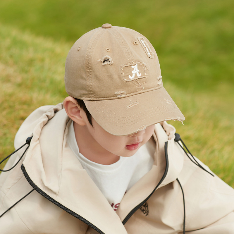 Children's Baseball Cap 2024 Spring/Summer New Sun Cap Boys And Girls Large Eaves Summer Sun Protection Khaki Baby Cap details Picture