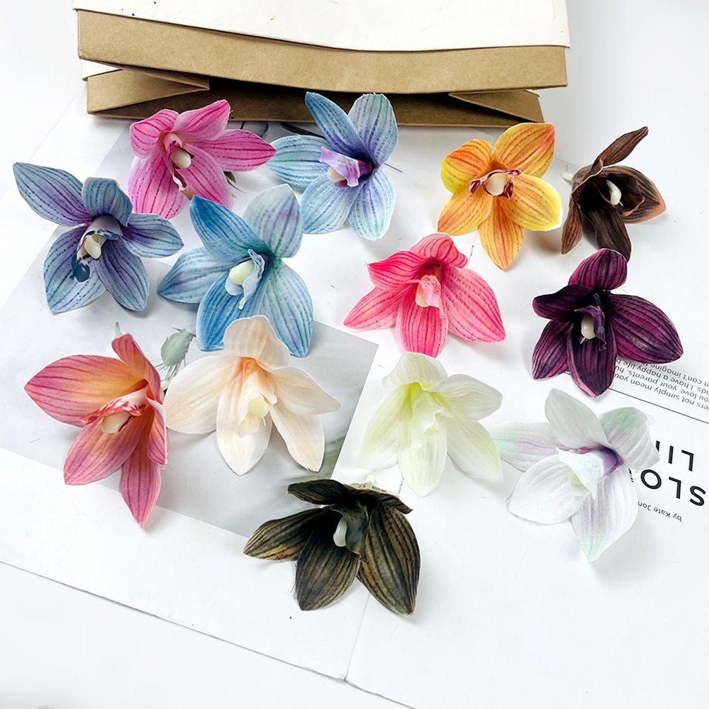 仿真花中号蕙兰花朵 diy打印绢布假花伴手礼盒装饰婚礼堂花墙插花