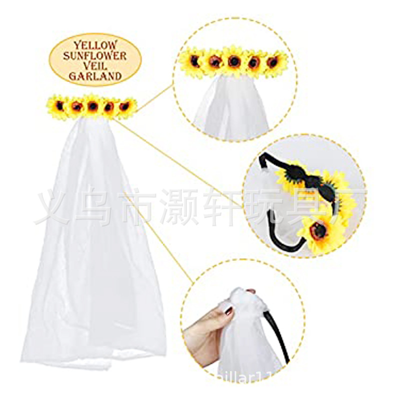BRIDETOBE wedding dress accessories for bachelorette party sunflower veil linen dress with shoulder set Specification drawing