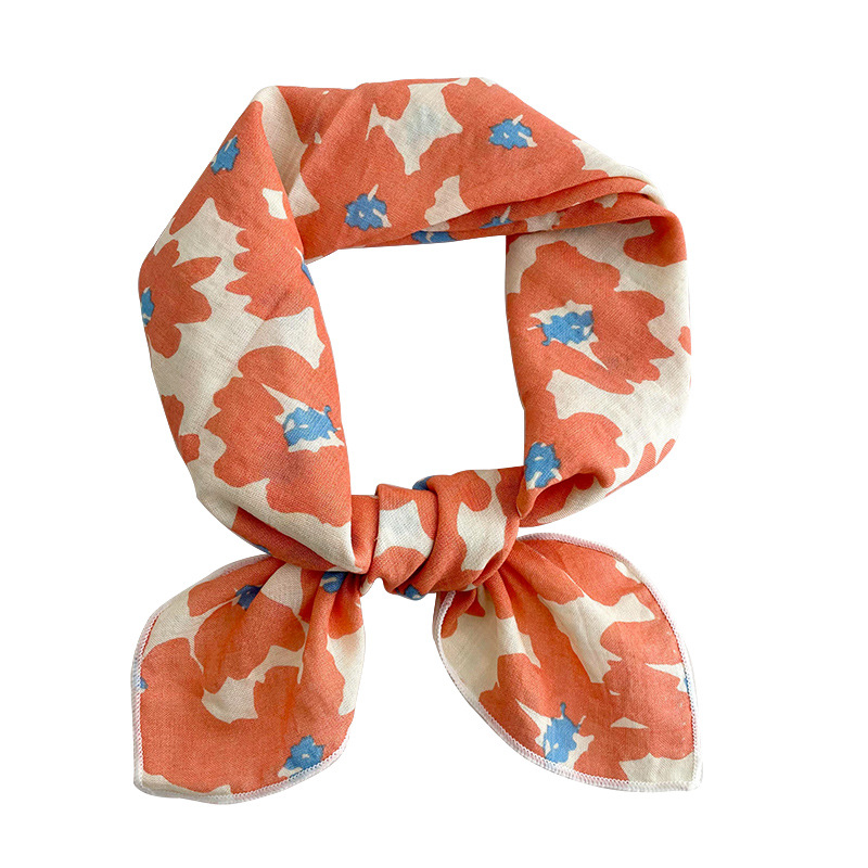 Cotton And Linen Small Square Scarf Women Spring And Summer New Korean Version Of Small Fresh Floral Temperament Neck Scarf Headband Scarf Item Picture