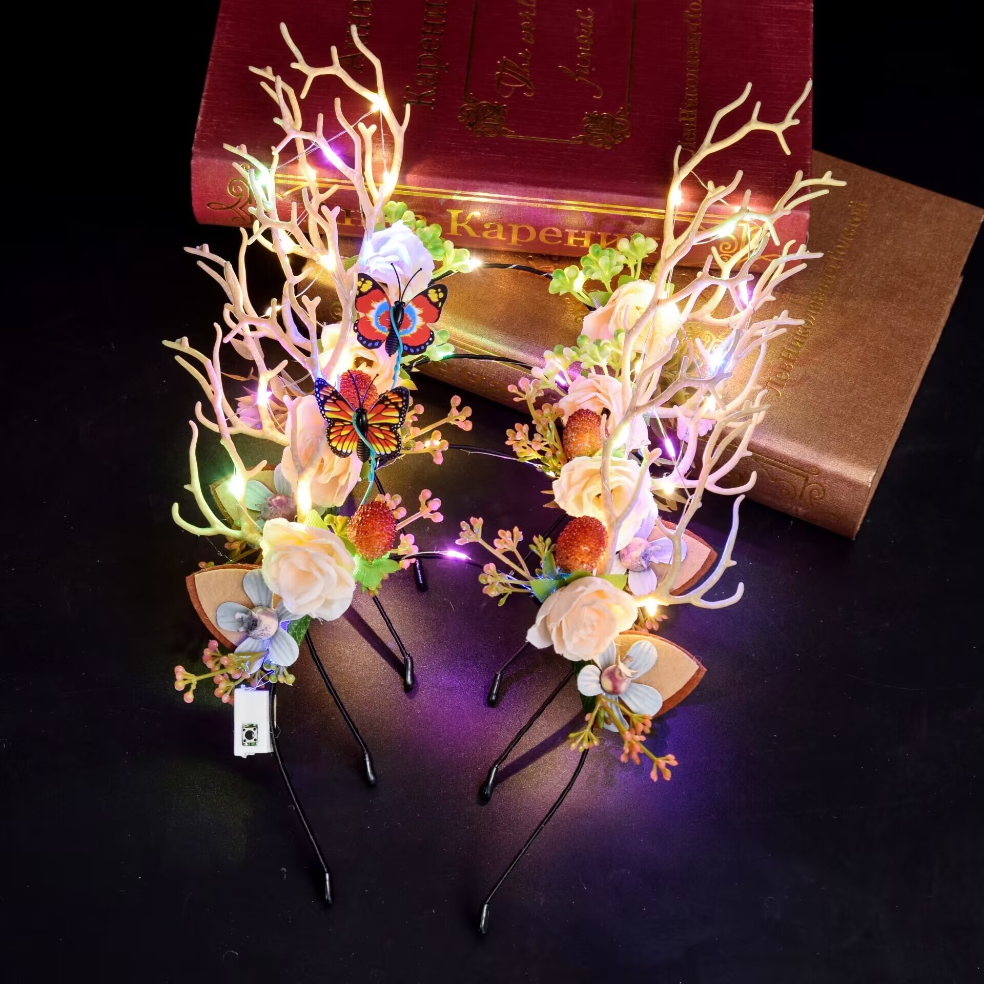 New luminous elk antler headband, glittering hairband, flower fairy antler headwear, Christmas party night market wholesale details Picture
