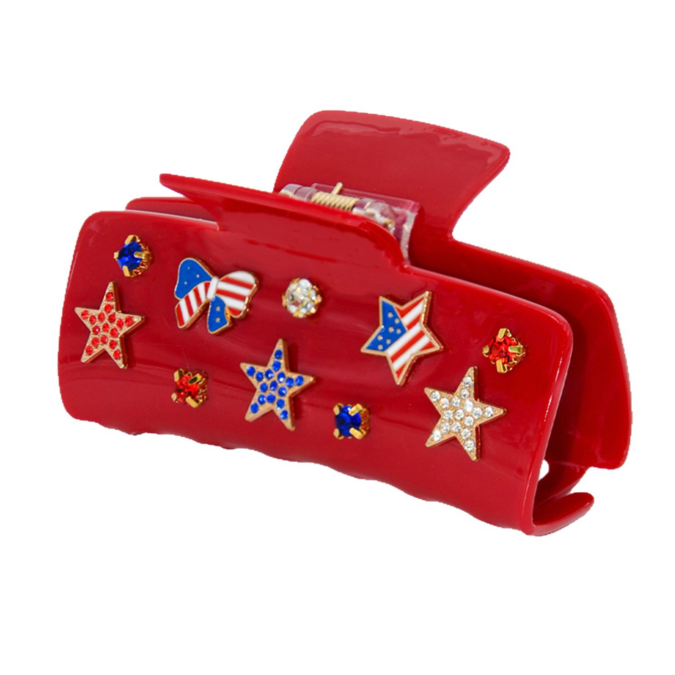 Qiwei Accessories' exclusive cross-border new Independence Day square hair gripper with diamonds and a five-pointed star accessory PVC gripper set with diamonds on the National flag Day alloy Item Picture